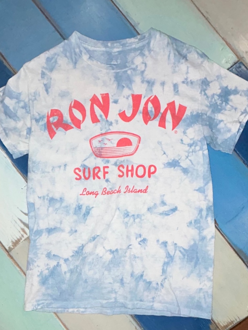 Ron Jon Surf Shop Tie Dye Graphic Tee Long Beach Island Blue  Size Small